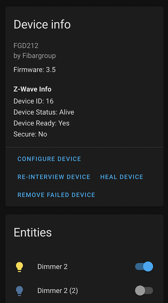 Fibaro 212 Dimmer single device, two entities? ZWave Home