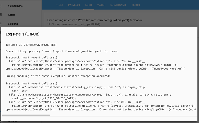 hassio-dev-logs error (no ttyACM0)