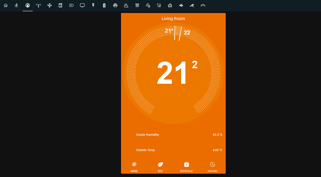 My Nest Thermostat card config using thermostatdarkcard Frontend