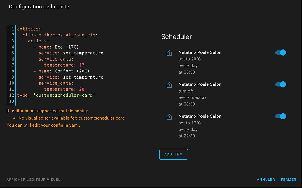 Scheduler card/custom component Dashboards & Frontend Home