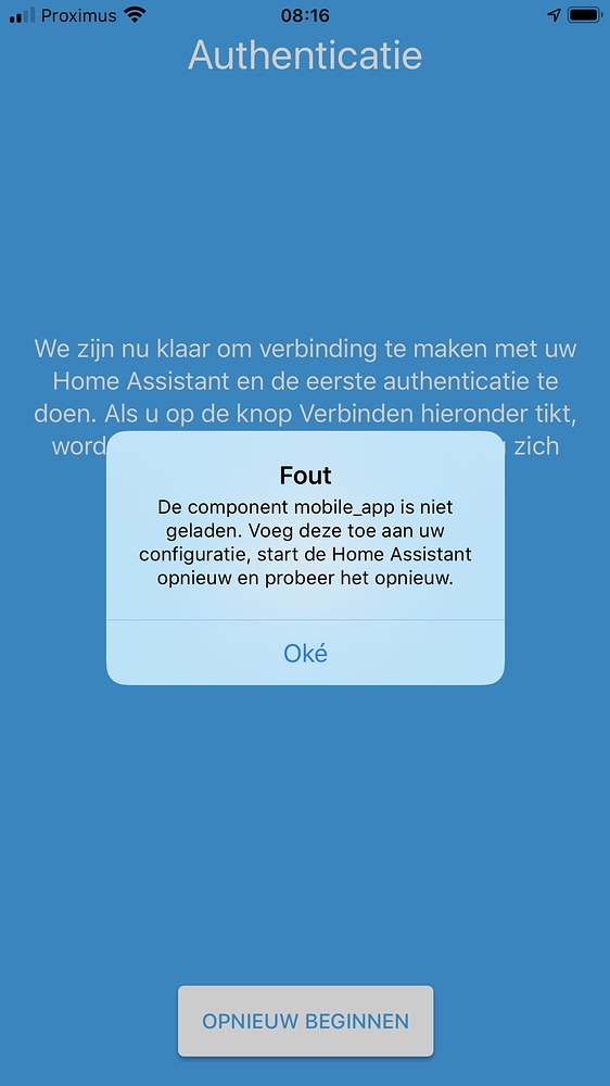 Error mobile_app not loaded Home Assistant Companion for Apple Home