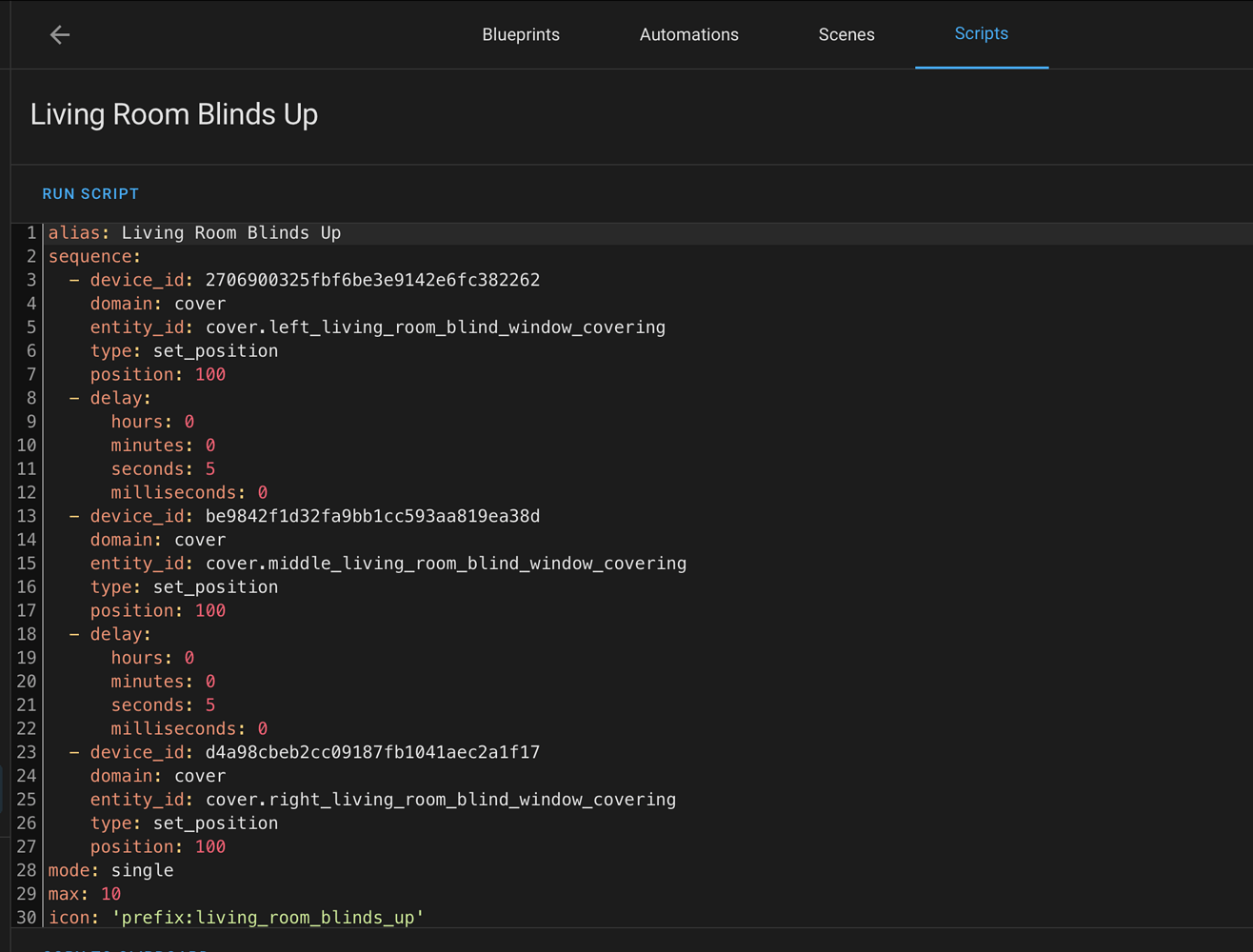 Creating new script to open and close IKEA blinds Zigbee Home