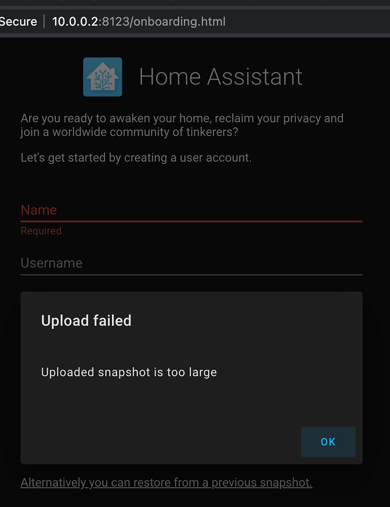 "Uploaded snapshot is too large" When Restoring Snapshot Installation