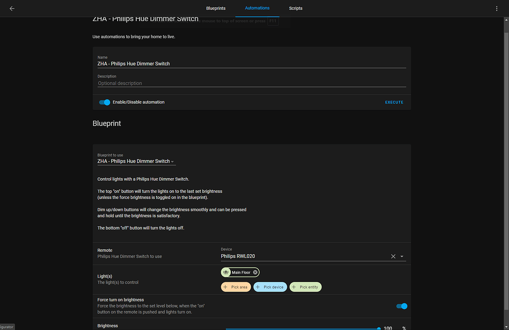 ZHA Philips Hue Dimmer Switch (RWL020, RWL021) Blueprints Exchange