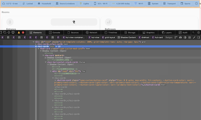 Inspect of horizontal stack with custom mod card