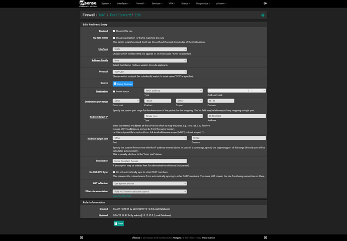 home assistant nat pfsense