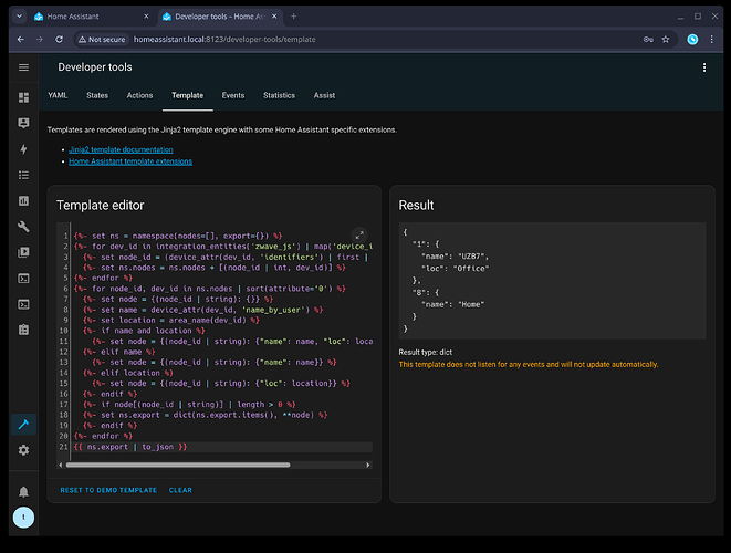 Node area and name exporting