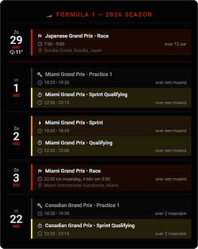002 Season Calendar