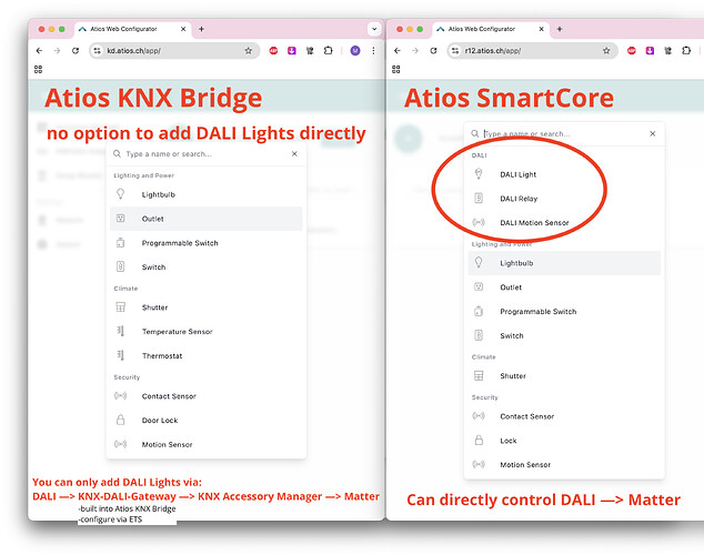 Atios KNX Bridge - DALI only via KNX to Matter