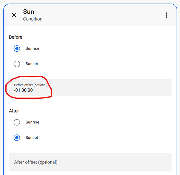 Why is before sunrise offset in YAML listed "after: sunset ...