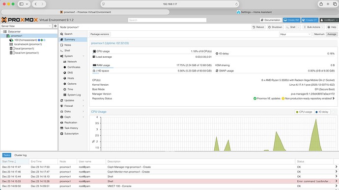 Proxmox 9.1.2 Summary page with HA installed