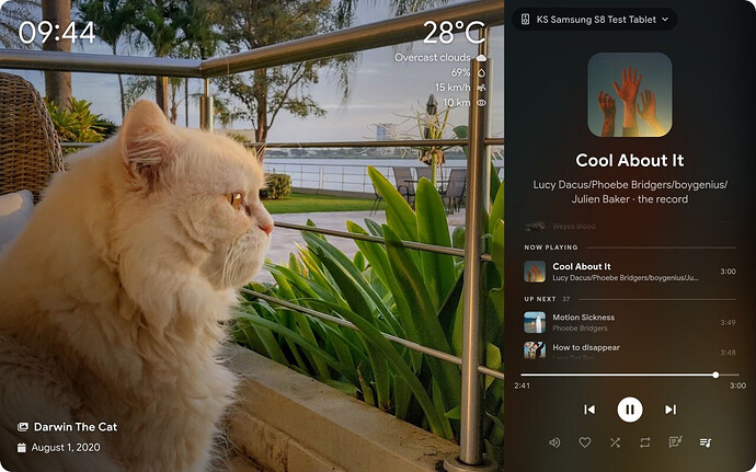 Photo screensaver with clock, weather and music controls