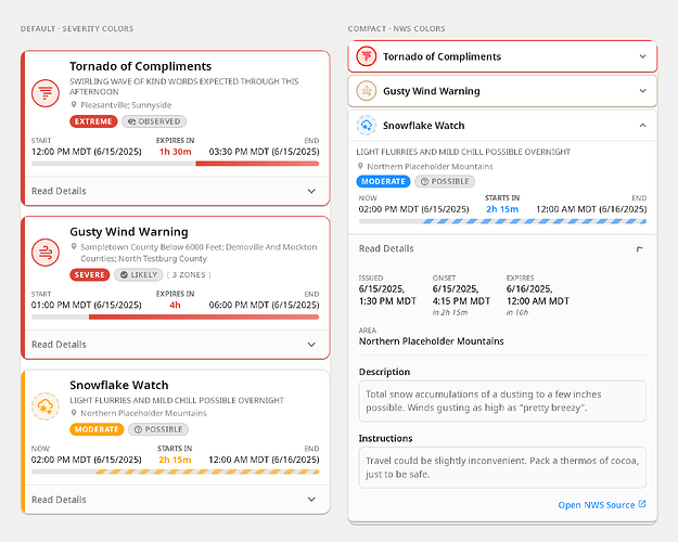 Weather Alerts Card — light theme