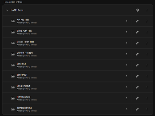 Demo integration entries