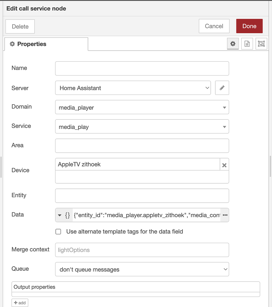 NodeRED, play youtube video on AppleTV NodeRED Home Assistant