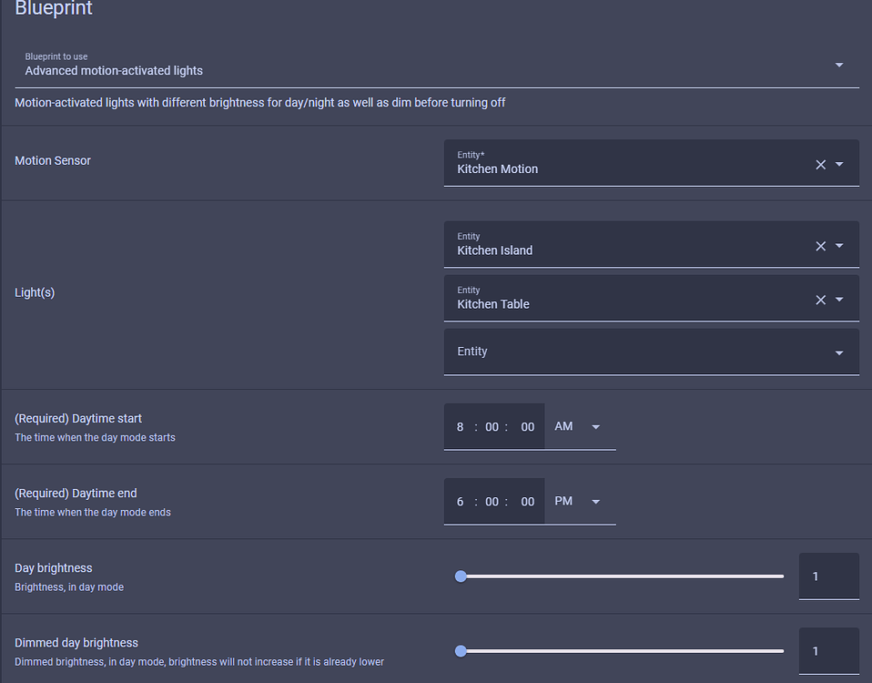 Considerate motion triggered lights with dim before turning off