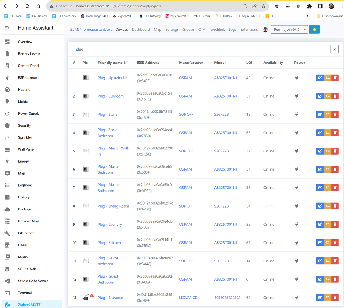 Zigbee2MQTT sees devices but they are unavailable in HA Zigbee Home