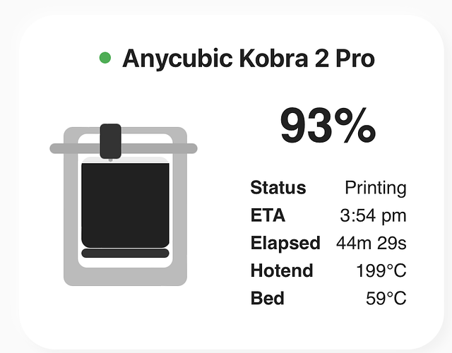 Anycubic Kobra 2 Pro dashboard card