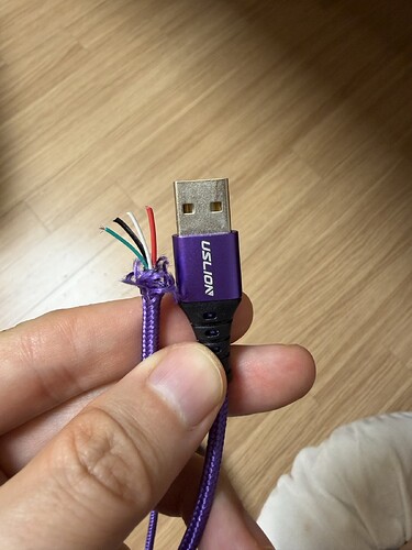the sacrificed USB cable
