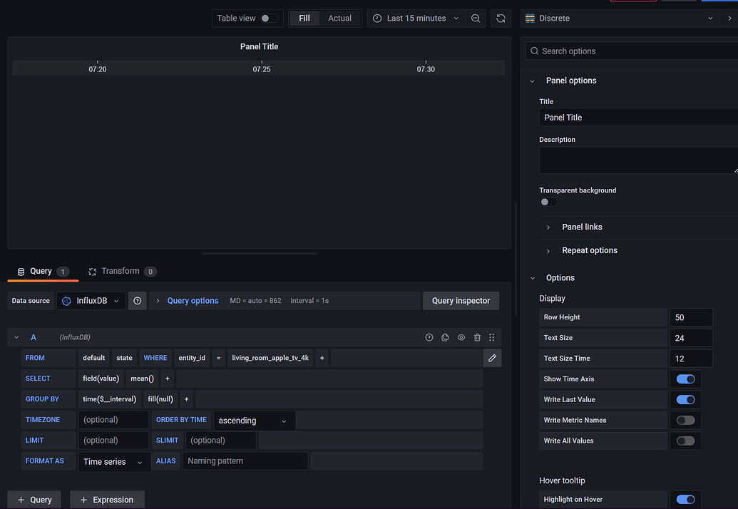 Using Grafana, InfluxDB or anything else to visualize how long I'm