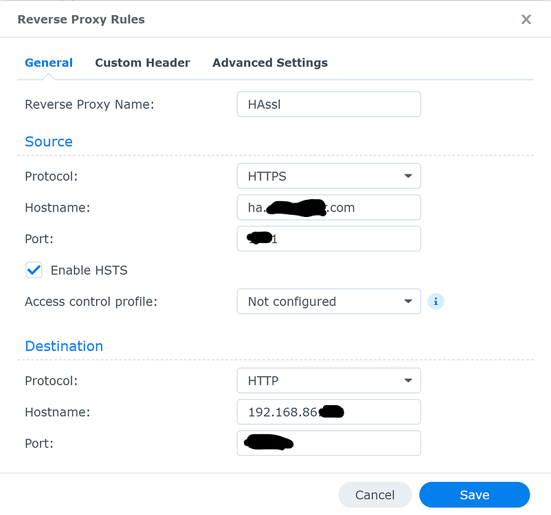 Reverse proxy through Synology - Configuration - Home Assistant Community