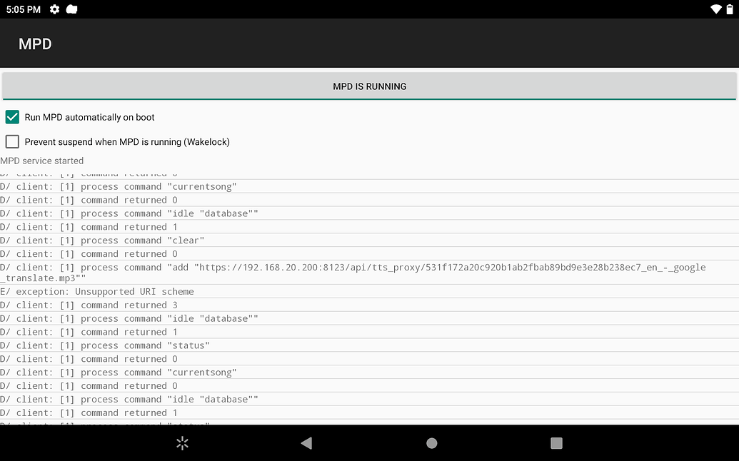 MPD not working on Android tablet Configuration Home Assistant