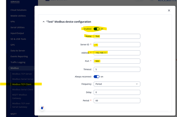 rutx modbus enable tcp client A