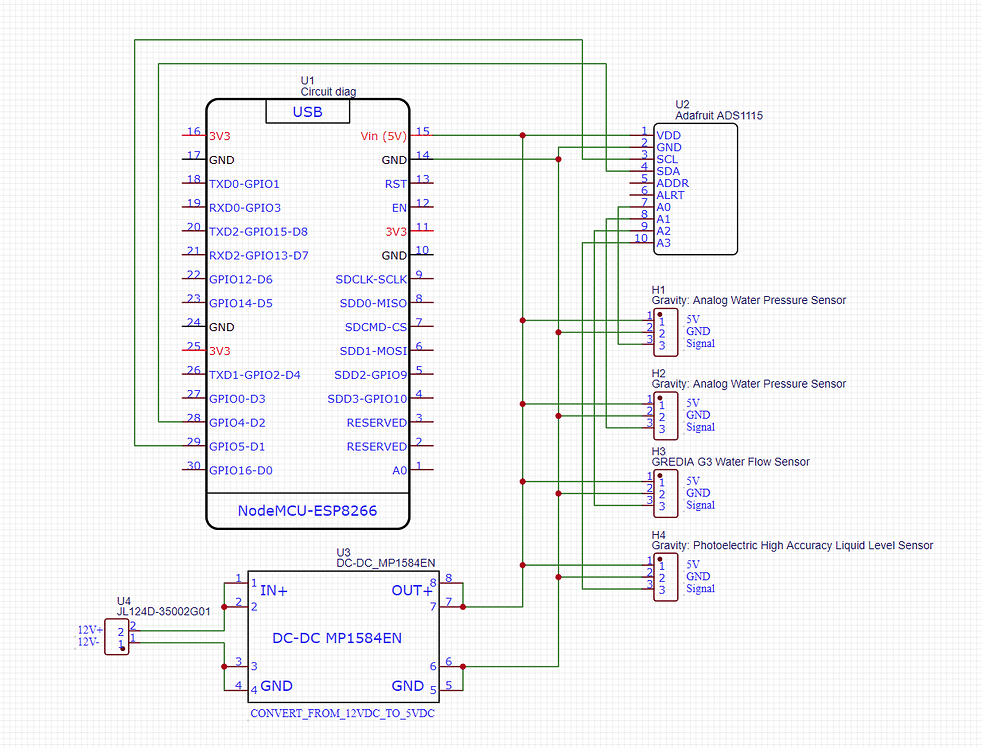 Building an ESP8266 with multiple pressure sensors (using ADS1115 and