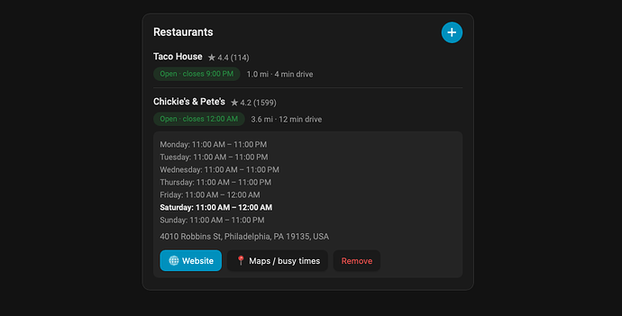 Restaurant Card