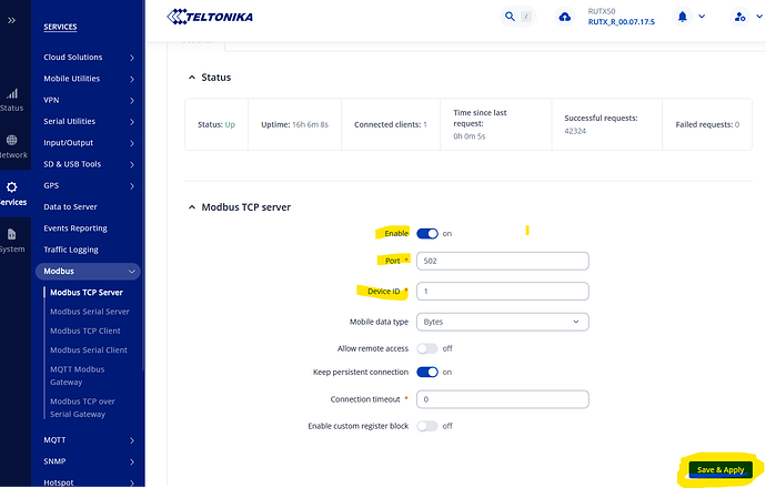 rutx enable modbus tcp server