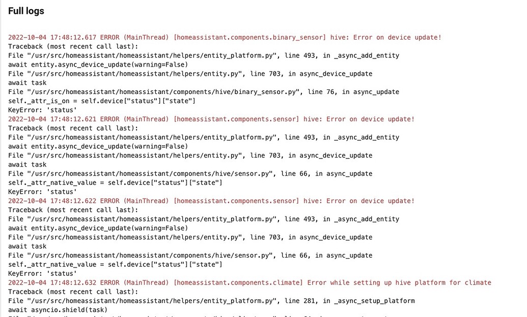 Error on device update - hive - Third party integrations - Home ...