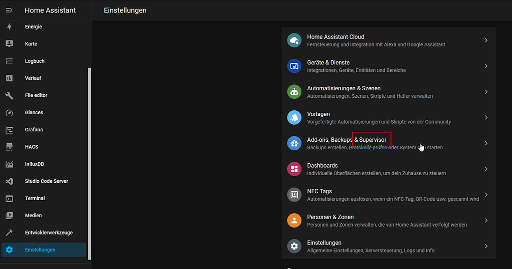 Can't find Snapshot backup function Home Assistant OS Home