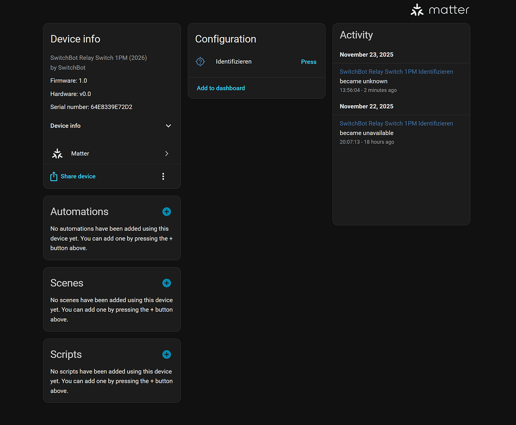 Relay M. Assistant Button Switchbot Relay via Matter - Can't control?! - Configuration - Home ...