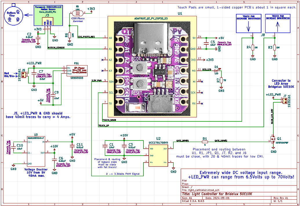 Custom PCB light controller w/Adafruit QT PY Esp32-s3, binary motion ...