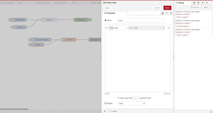 Sub-flow action as trigger repeat, and with reset message