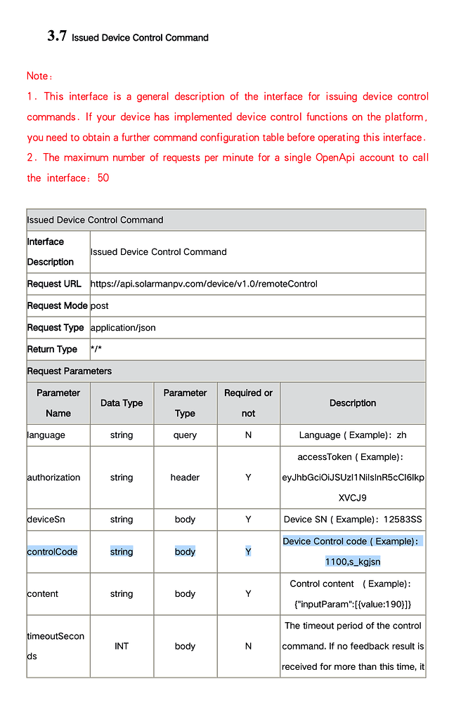 Using Issued Device Control Command open api to update device settings