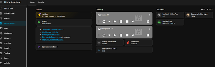 A per‑kid ADHDTasker dashboard — bank balance, that child's chores, and an Open‑board button