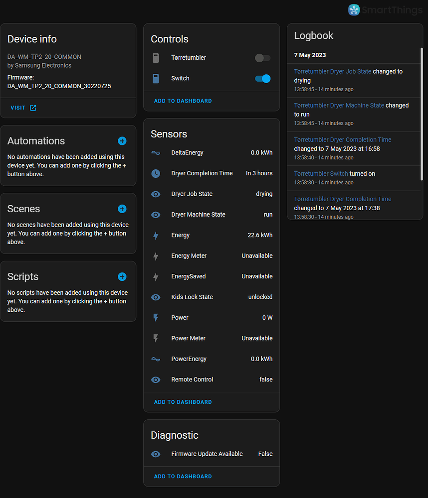 Struggling with Samsung SmartThings washer and dryer Third party