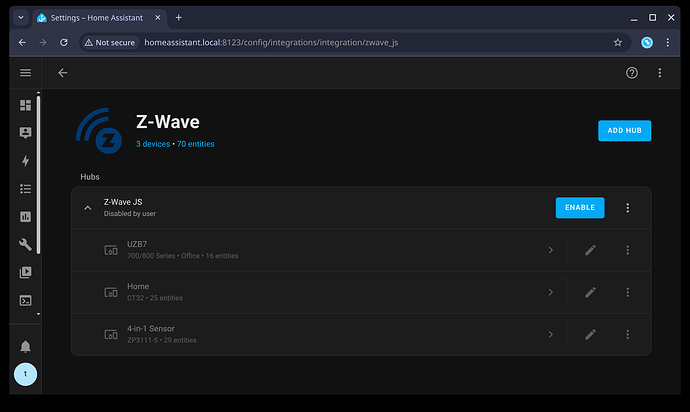 Disabled Z-Wave hub