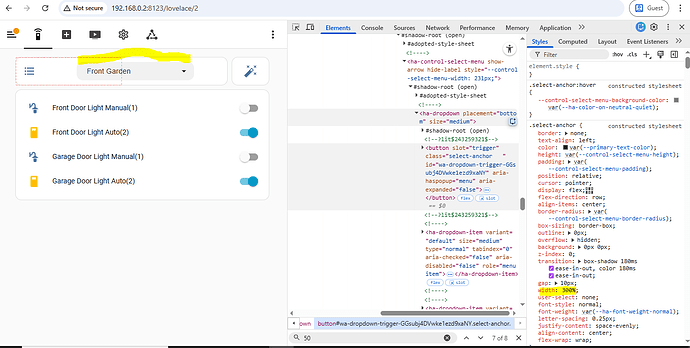 dropdown width