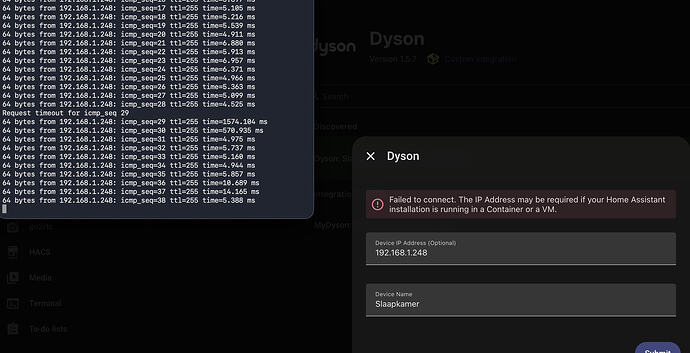 Error inside dashboard when adding (discovered) device