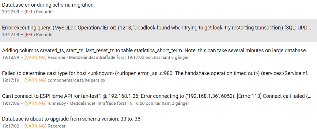Recorder database migration errors after installing 2023.2.3 ...