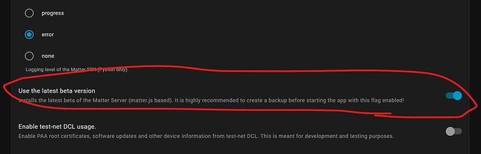 Matter Server -> Beta