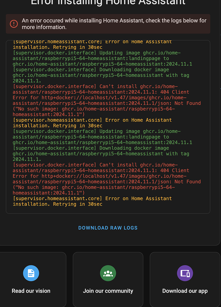Etched latest HA for rpi5 and getting error - Home Assistant OS - Home ...