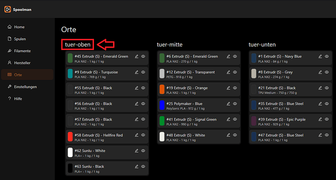 Locations in Spoolman
