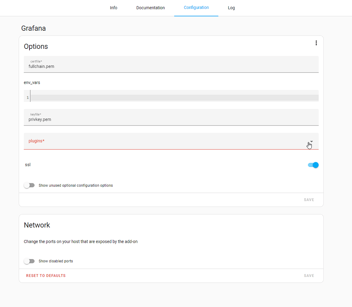 Unable to select or provide a plugin in the Grafana Addon configuration ...