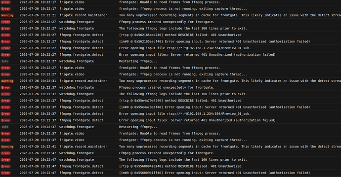 frigate log from integration