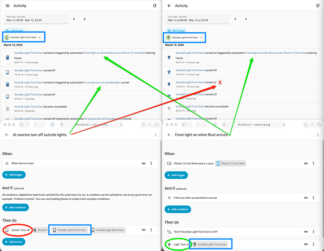 Activity switch vs light automations