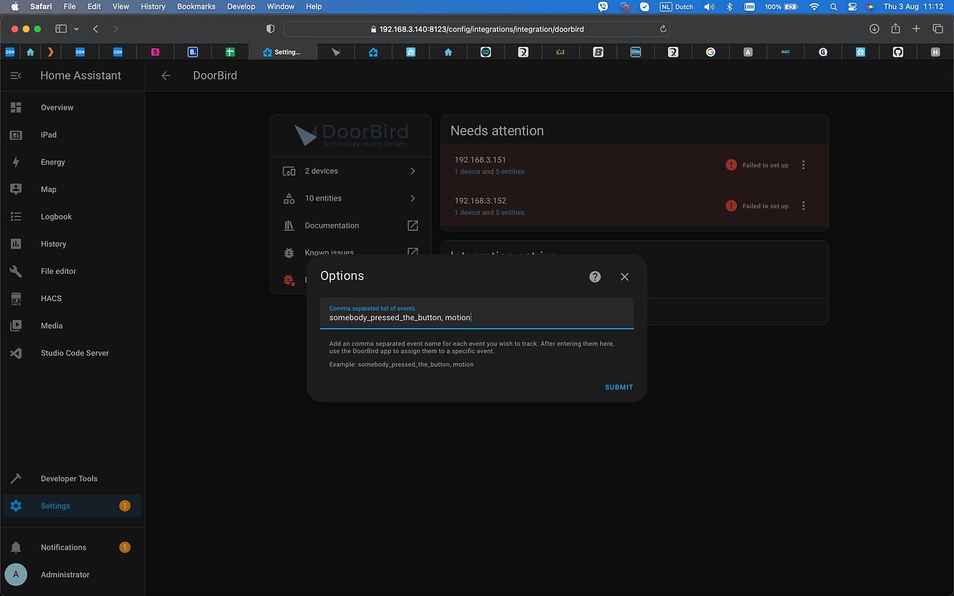 Doorbird is not functioning anymore Configuration Home Assistant