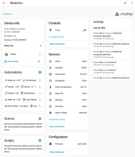 The current beta device page in Home Assistant.